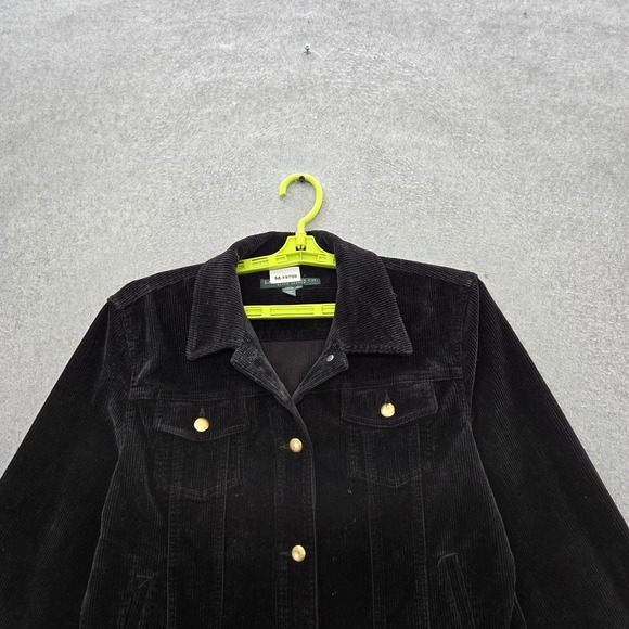 Lauren Jeans Co. Ralph Women Jacket L Black Corduroy Trucker Button - Picture 3 of 7
